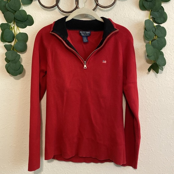 SOLD❣️❣️Vintage 90s POLO Ralph Lauren Red 3/4 Zip Pullover✨ - Picture 2 of 6